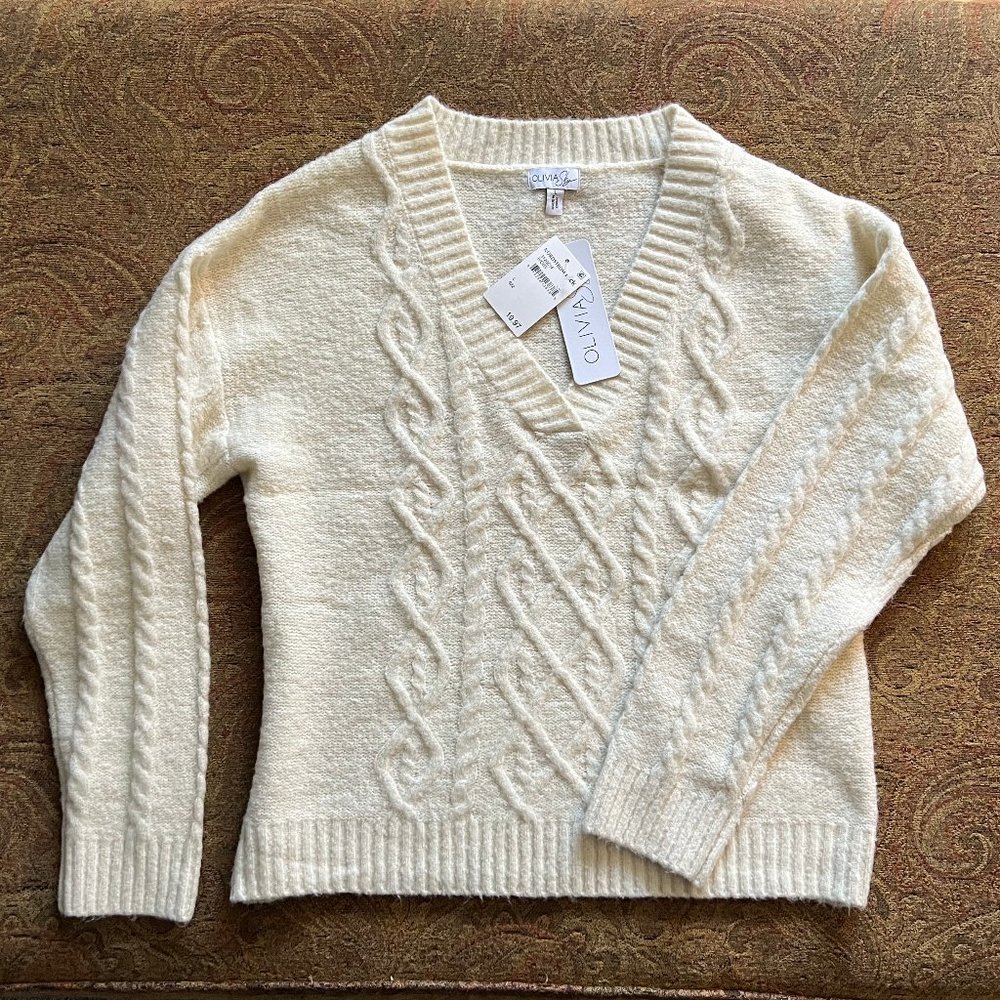 Olivia Sky Cream Ivory V-Neck Sweater